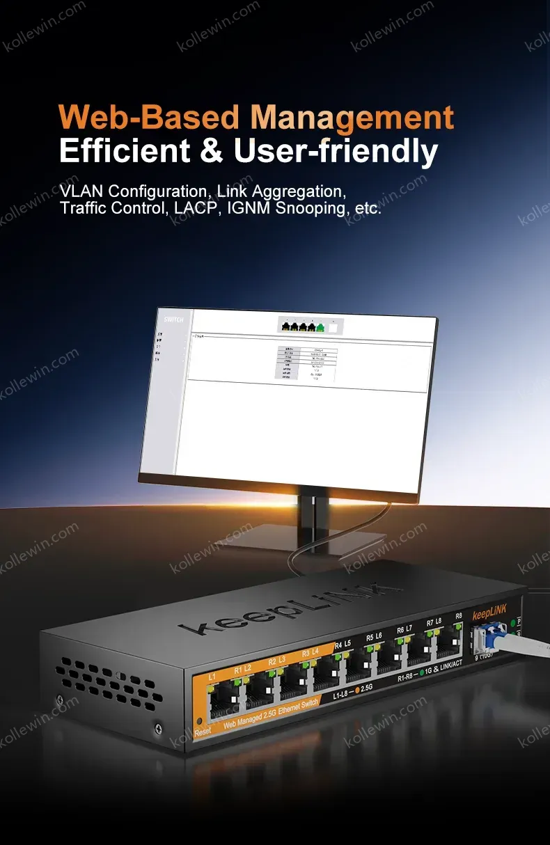 KeepLiNK KP-9000-9XHML-X 9-Port Web-Managed Network Switch | 8 x 2.5Gb RJ45+ 1 x 10Gb SFP+ for Uplink IGMP Snooping