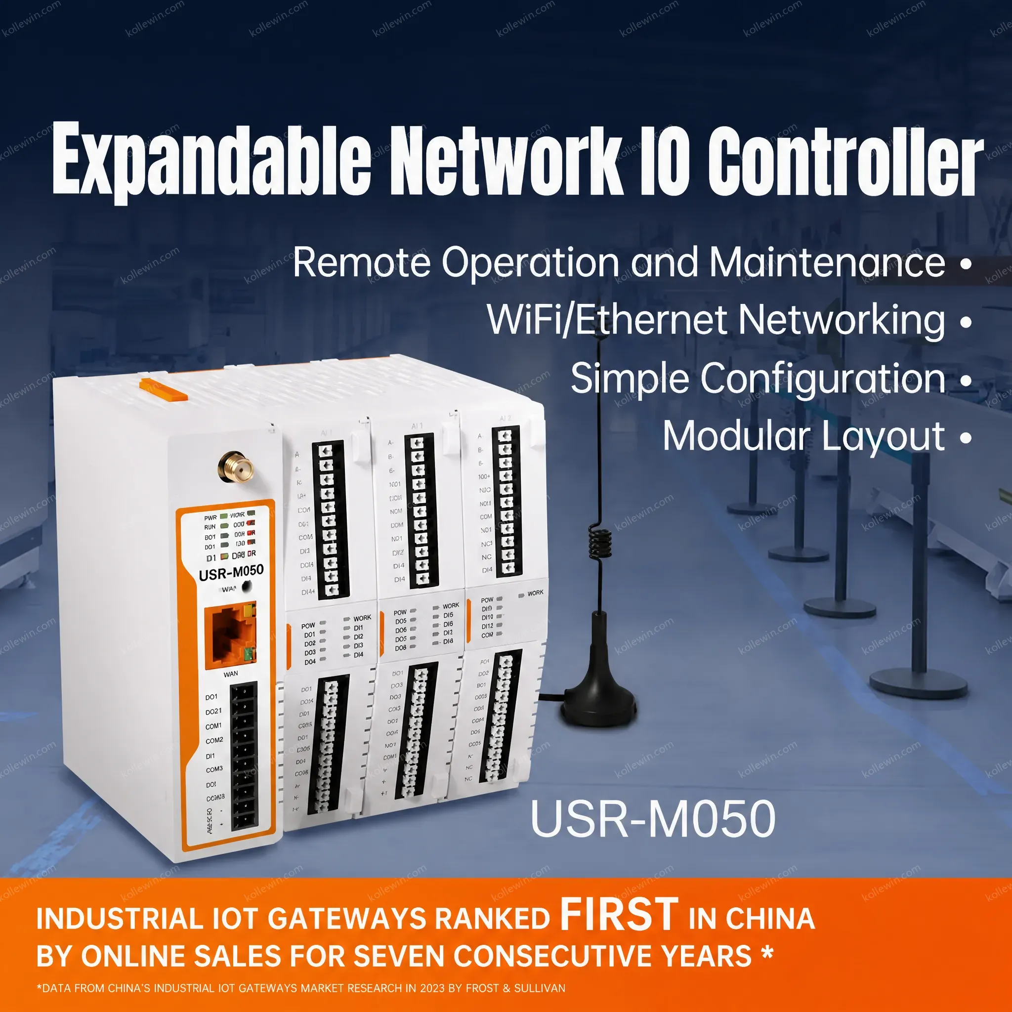 PUSR 52 Ports Remote IO Controller Dual Band WiFi Ethernet Modbus/Json Expandable Network IO gateway USR-M050