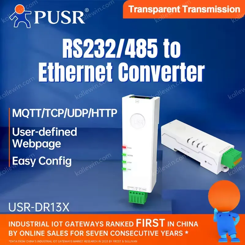 PUSR Small DIN Rail RS485/RS232 to Ethernet Modbus RTU to TCP/MQTT/UDP/HTTP Gateway USR-DR132/DR134 IoT