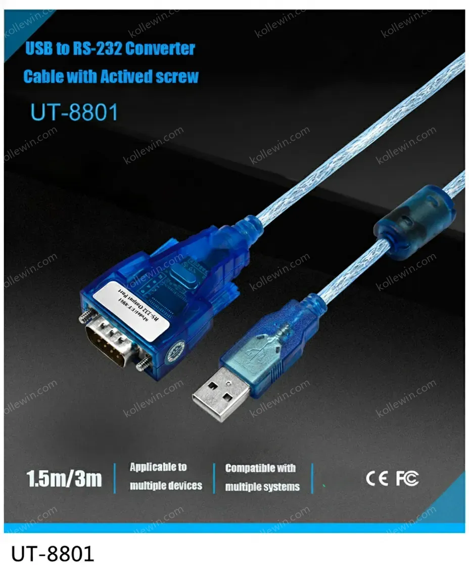 UOTEK Industrial Grade USB to RS-232 Converter USB2.0 to RS232 2 Ports Cable DB9 Com Expansion Connector UT-8812 Adapter