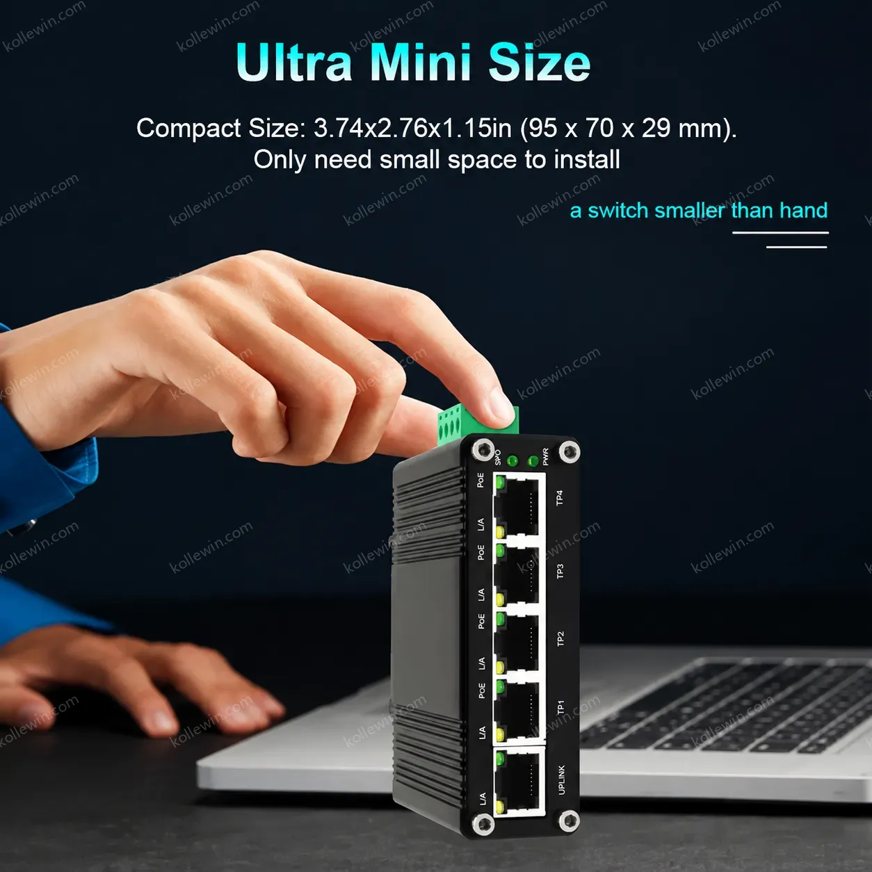 Mini Industrial 12-48VDC 5-Port Ethernet Switch 4-port 10 100 1000BASE-T 802.3at PoE + 1-Port 10 100 1000T