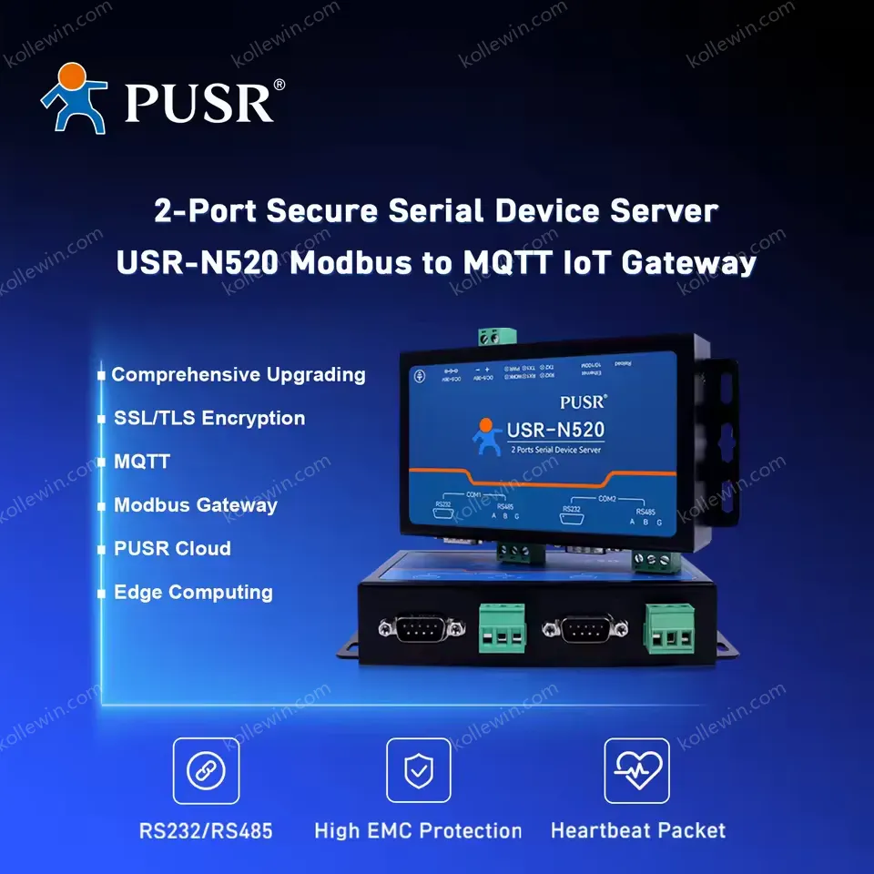 USR-N520 H7-6 Two Serial Port Mqtt SSL/TSL Modbus RTU to Modbus TCP Serial Device Server RS485 RS232 to Ethernet Converter