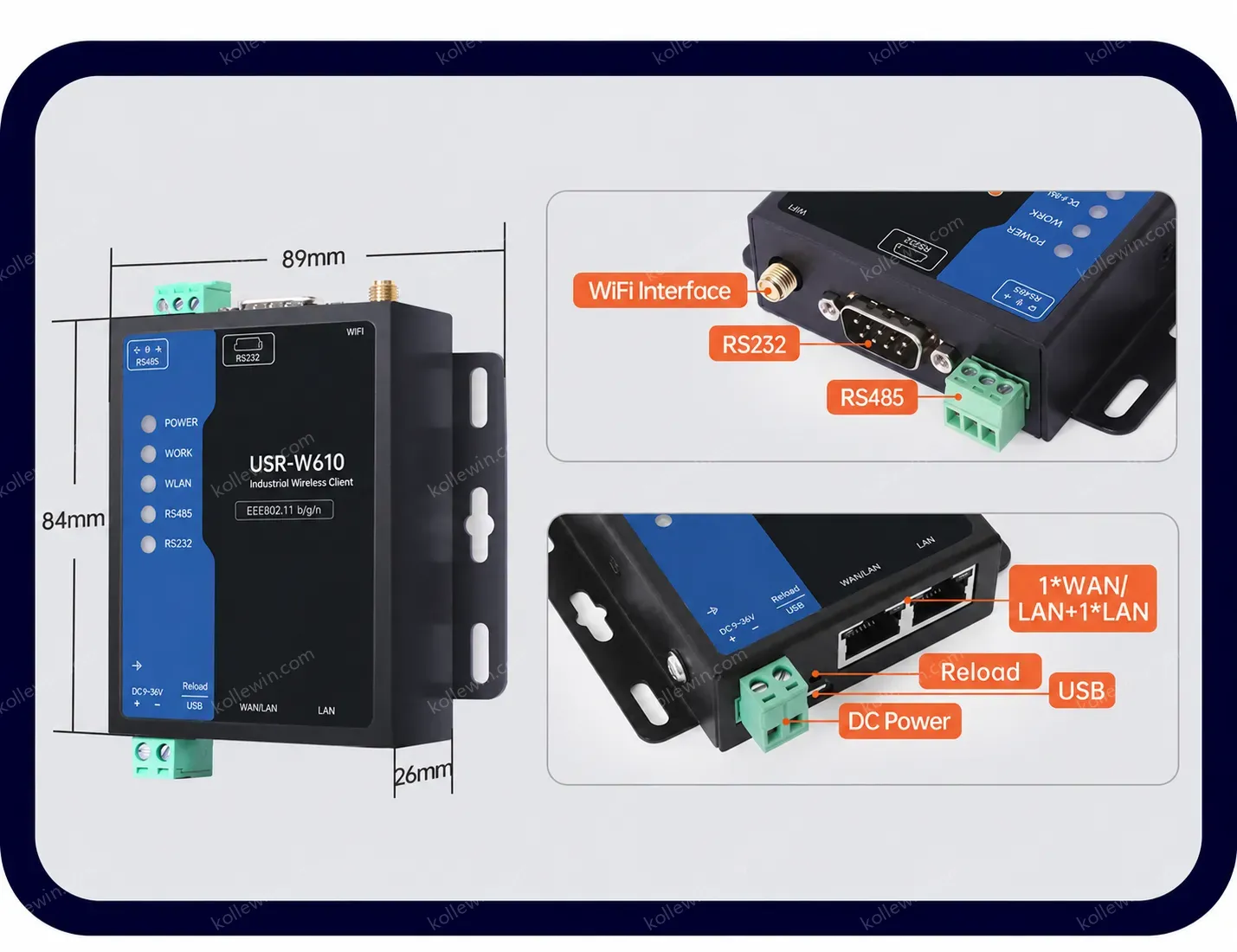 PUSR RS485/RS232 to wifi server Serial to WiFi/Ethernet converter Range up to 400m Bi-directional Modbus Gateway W610(Qualcomm)