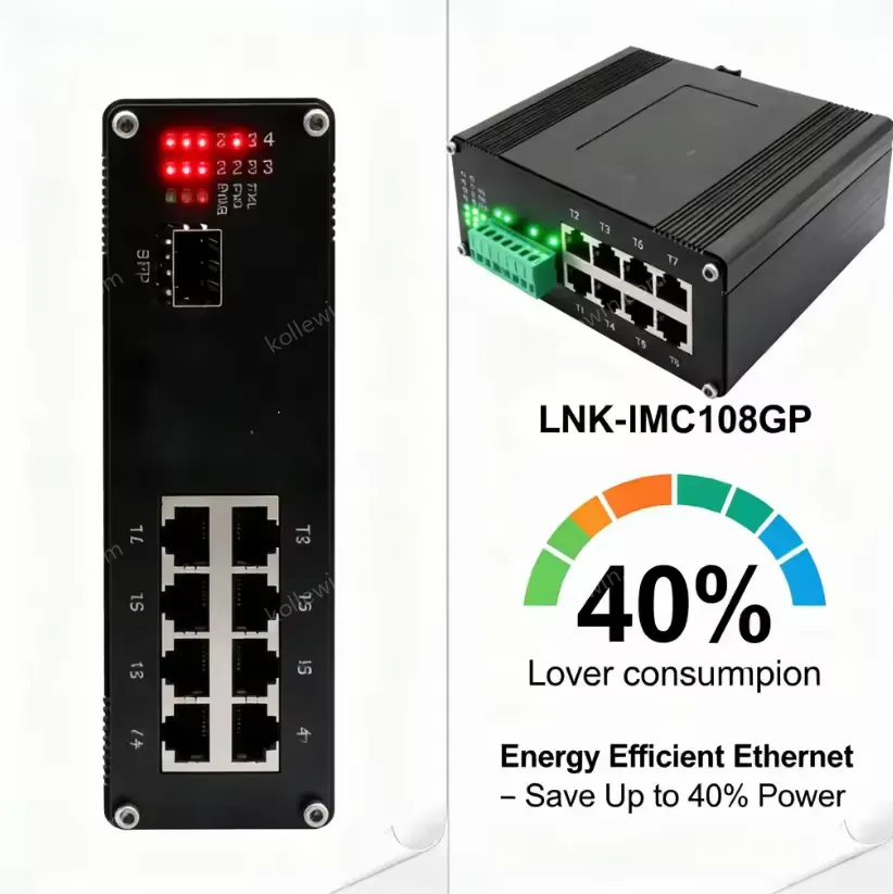 E-link 8-Port Gigabit PoE+ 20 Gbps Industrial Ethernet Switch 100/1000Base-X SFP Aluminum Wall Mount for IP Camera WAP Network
