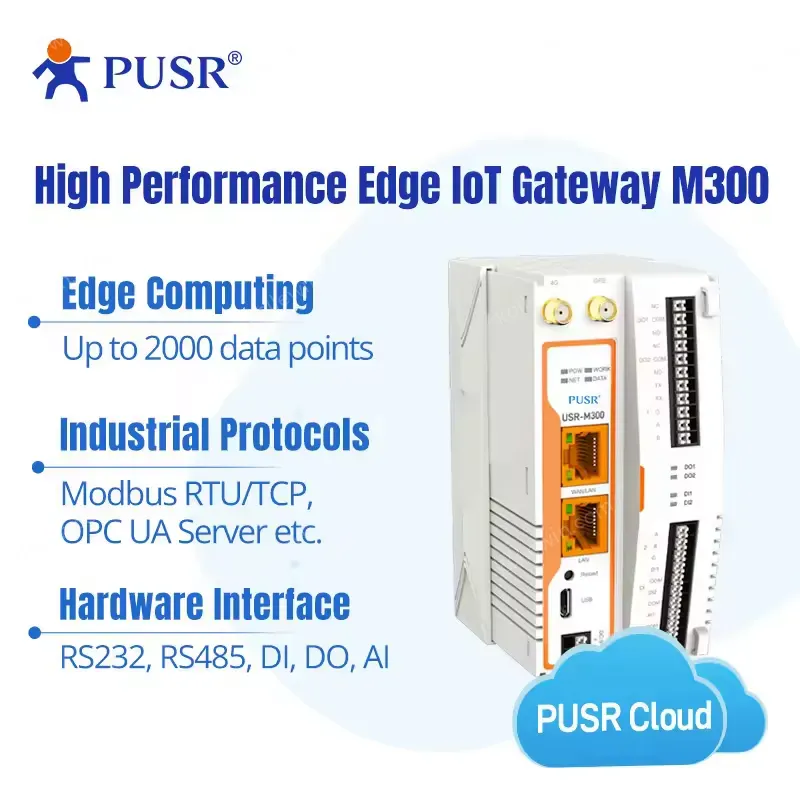 PUSR USR-M300 High Performance Edge Computing IoT Gateway Ethernet Port ADSL and LTE Cat4 Cellular Network NODE-RED
