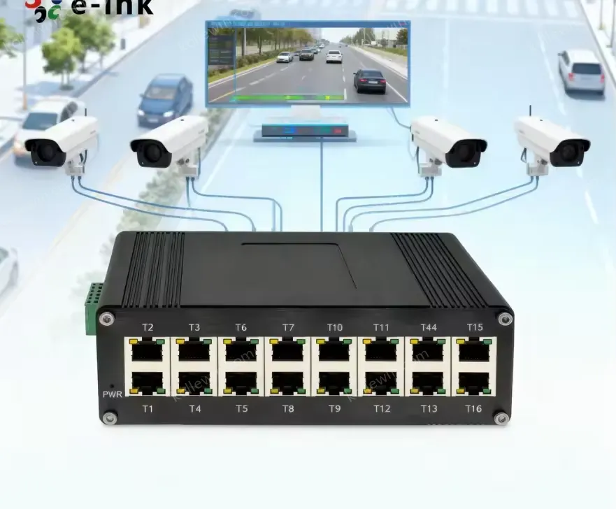 16-Port Unmanaged Gigabit RJ45 Industrial Ethernet Switch 1000Mbps 12-48VDC for Harsh Environment -40~80C in Stock