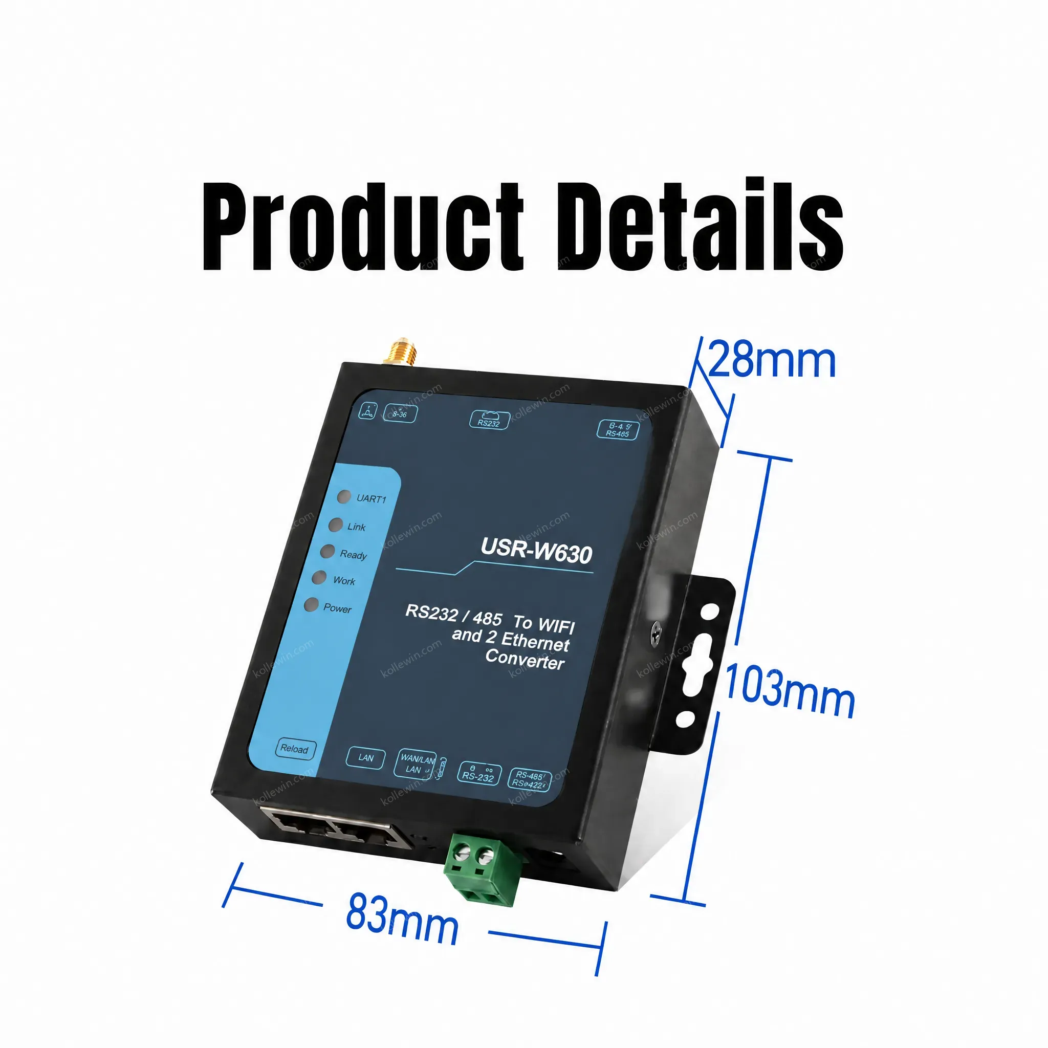 USR-W630 2 Ethernet Ports RS232 RS485 Serial to Wifi Converter Device Server Modbus Rtu to Tcp