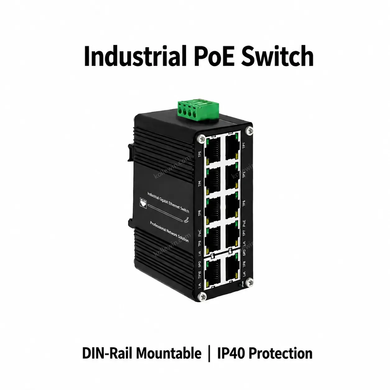 Industrial 10 Port Gigabit PoE Switch 8 PoE+ Ports IEEE 802.3at 240W Total Budget Wide Voltage 12-48VDC