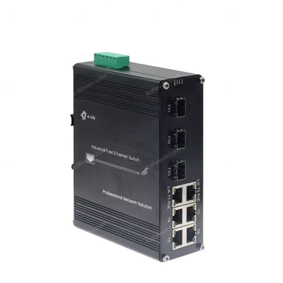 Industrial Grade 6-Port Ethernet PoE+ Switch 3 Fiber Ports IEEE 802.3at 30W Per Port for Outdoor and Factory Automation