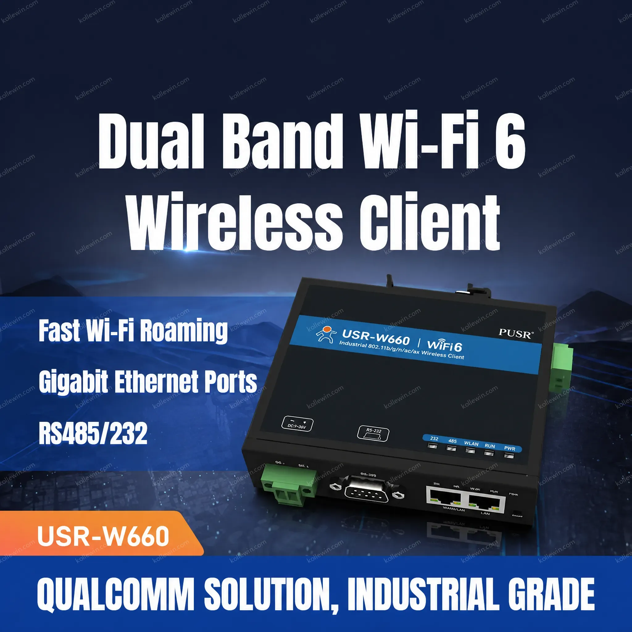 PUSR Dual Band RS232 RS485 Serial to WiFi6 Converter with MQTT SSL Quacomm Gigabit Port USR-W660
