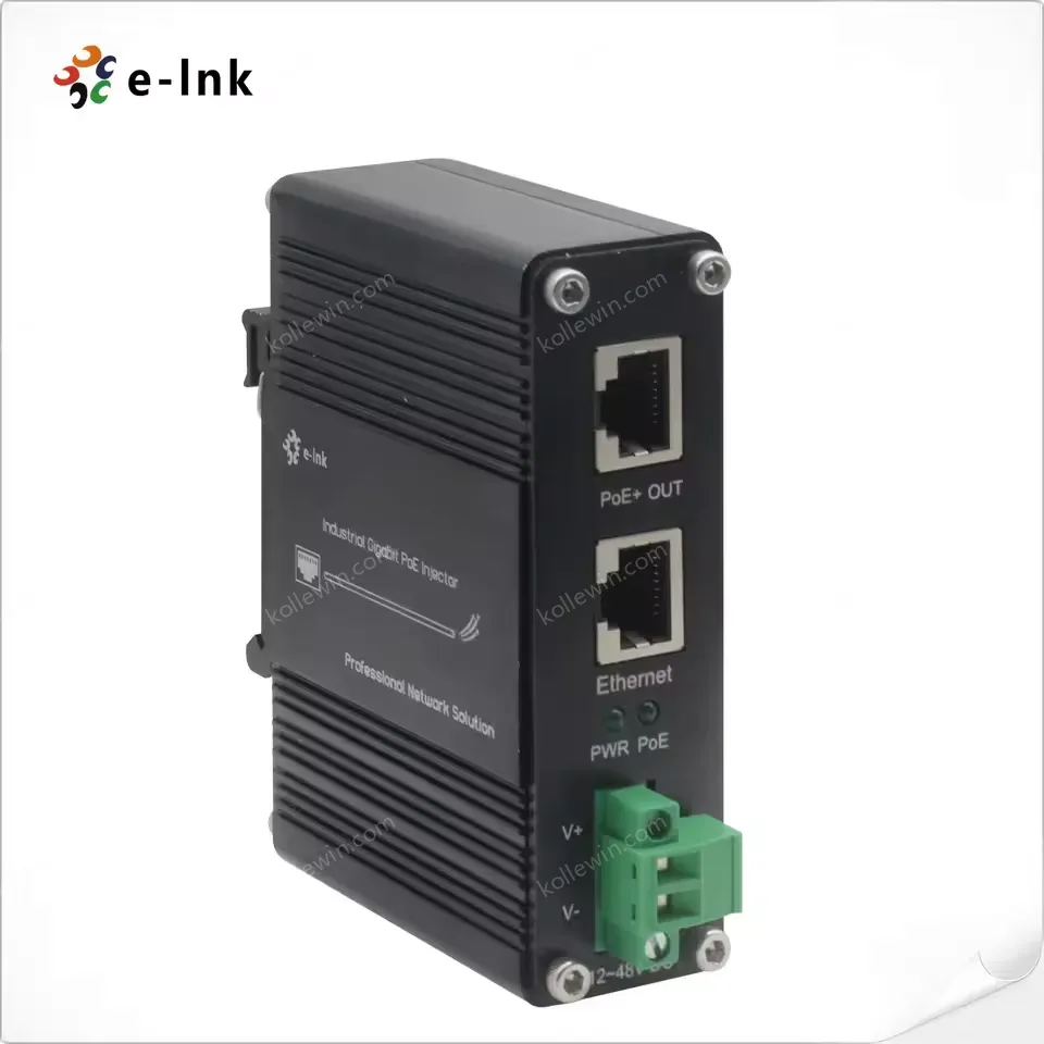 12~48V DC 30W Power Input Industrial Gigabit PoE+ Injector DIN-Rail / Wall-mount IEEE802.3af/at