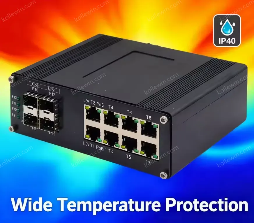 Industrial 8-Port Ethernet 4 SFP Fiber Network Switch High Speed Managed Media Converter IP Surveillance Automation E-link