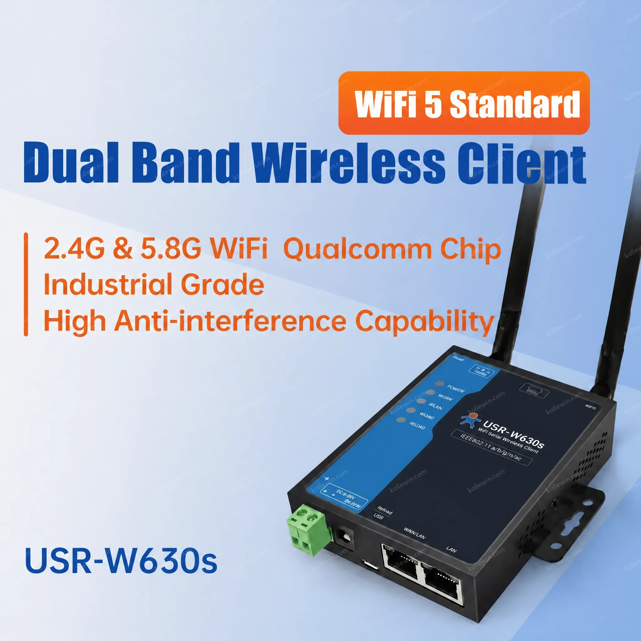 PUSR RS232 RS485 Serial to Wifi/Ethernet Converter Server Qualcomm Chip Modbus Gateway Date Transmission Encryption USR-W630s