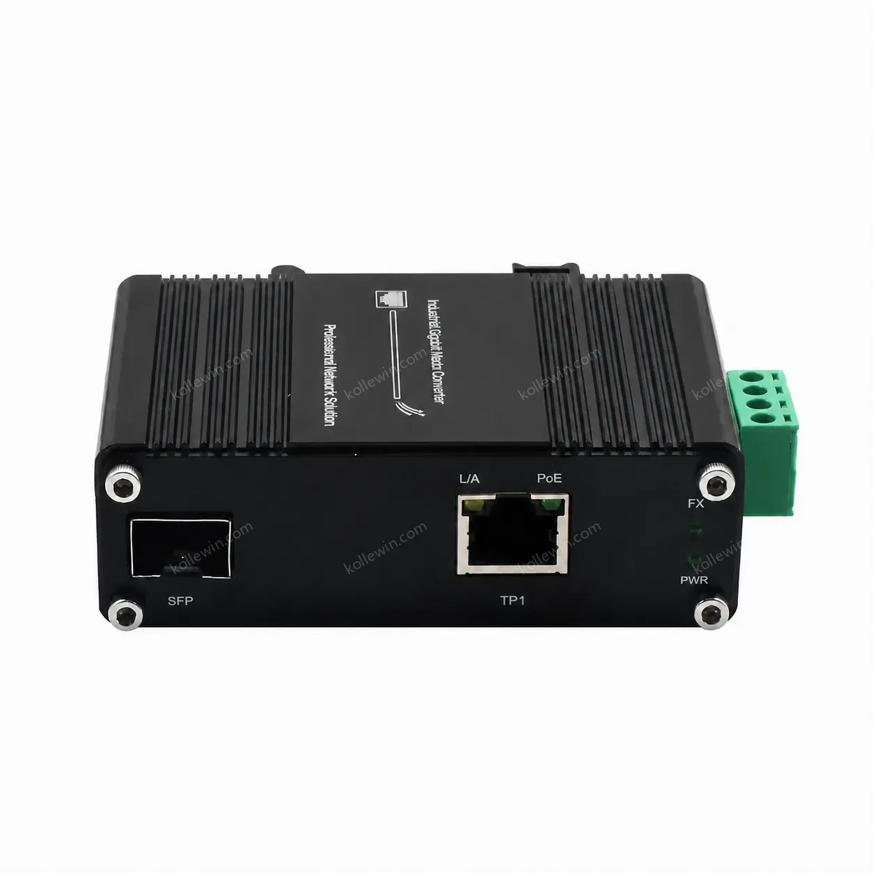 Mini Industrial Media Converter Gigabit Fiber to RJ45 with 30W IEEE 802.3at PoE+ 12-48VDC, DIN-Rail Mount, -40°C to 75°C