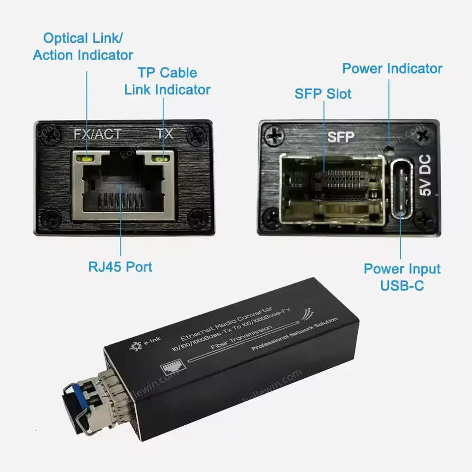 Micro Mini 10/100/1000BASE-T to 100/1000BASE-X SFP Media Converter Aluminum Case Including a Power Supply