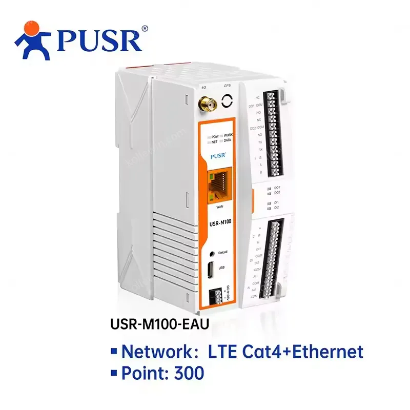 PUSR Remote IoT Gateway 4G/Ethernet Network Piont 300/1000 Edge Computing MQTT Modbus Gateway IO Extender SD Card USR-M100