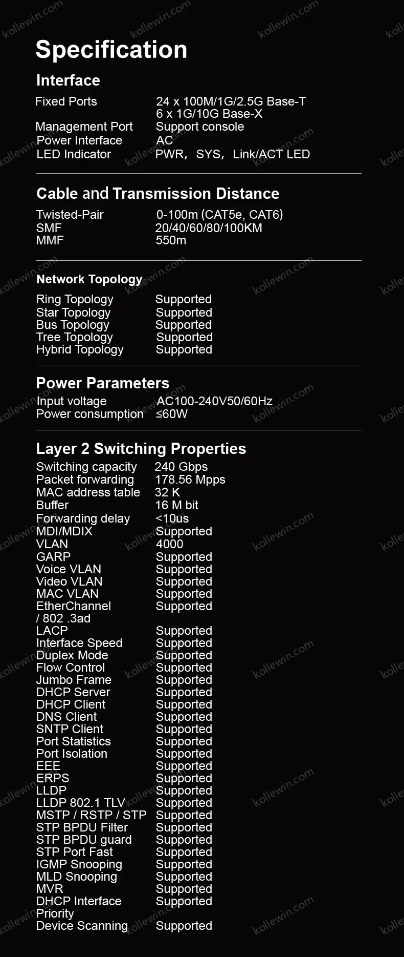 KeepLiNK 30-Port 10G/Multi-Gig Layer 3 Managed Network Switch 24x 2.5G RJ45+ 6x 10G SFP+ Rack-Mounted for High-Speed Data Center