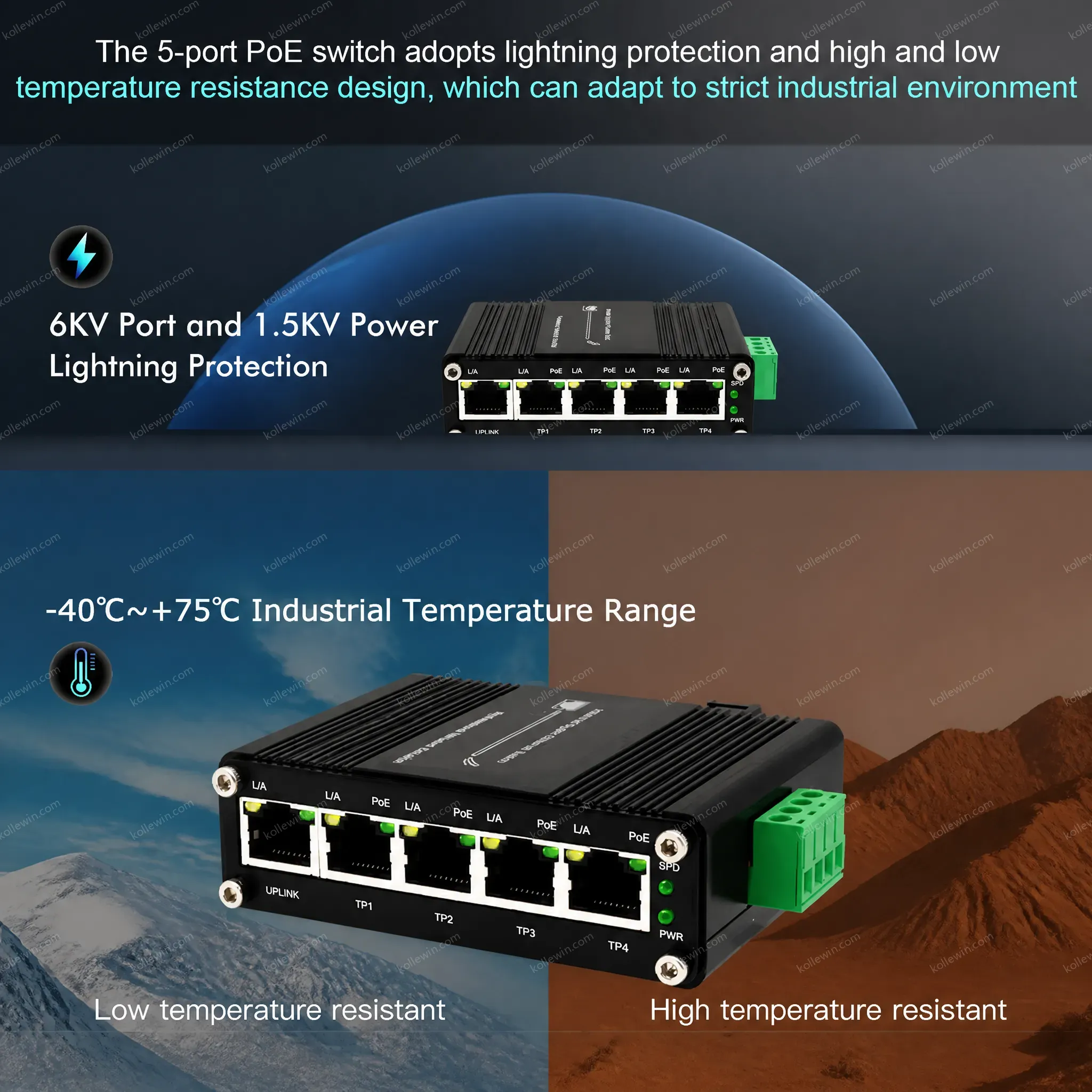 10/100/1000Mbps Gigabit Din Rail Unmanaged 5 Port Industrial Ethernet Switch