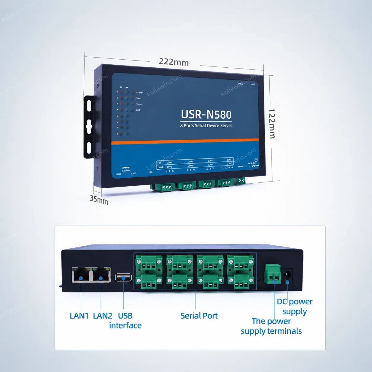 USR-N580 8 Port Rs485 Serial Device Server to Ethernet Modbus Gateway with MQTT