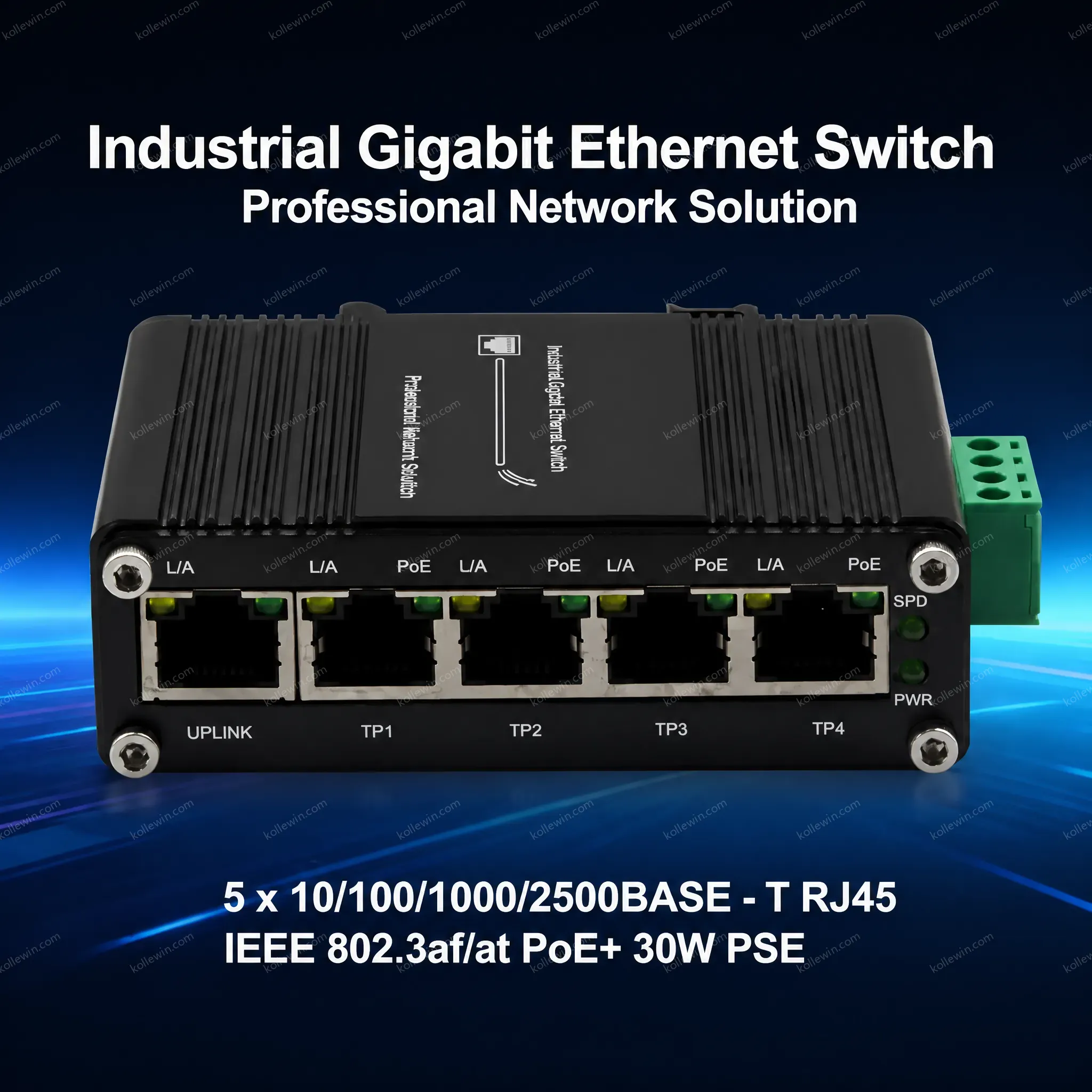 Mini Industrial Unmanaged Ethernet Switch 4-Port PoE+ 2.5G 30W 80Gbps Non-Blocking 12-48V DC -40C to 75C Wide Temperature