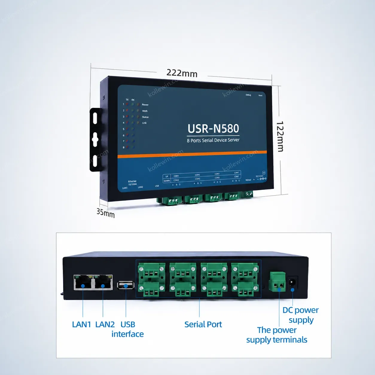 USR-N580 Serial to Ethernet Converter Rs485 8 Ports RJ45 10/100Mbps Modbus Gateway MQTT with SSL/TLS 2-Year Warranty