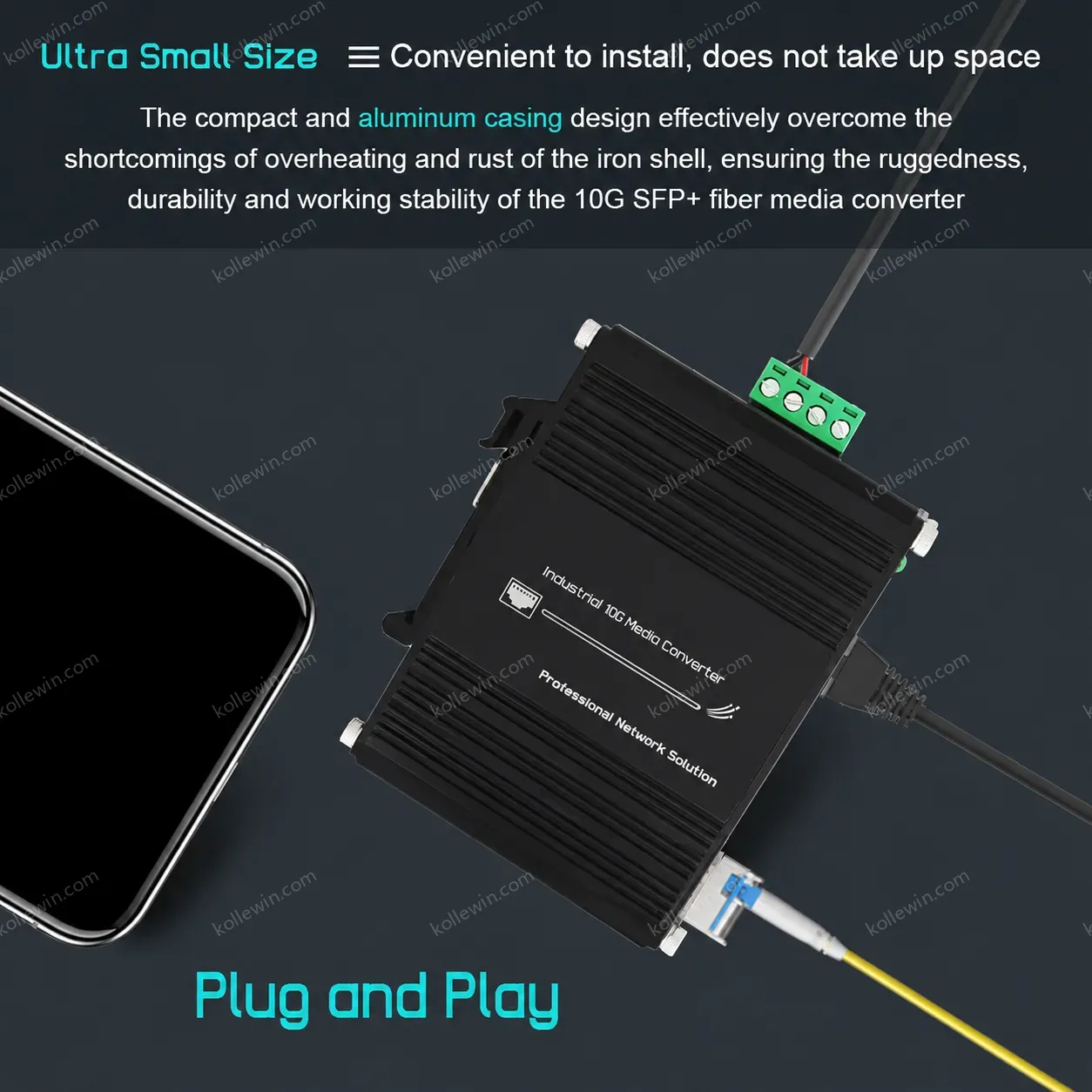 Mini Industrial10G/5G/2.5G/1G/100M Copper to 10G SFP+ Fiber with PoE+ Support IP40 Rugged Metal Case Redundant Power 48-57VDC
