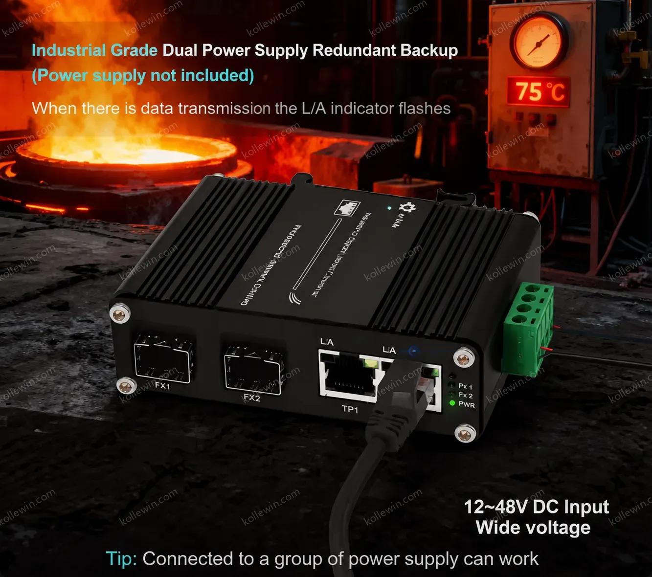E-link LNK-IMC202G-SFP Industrial Grade 2 Port Gigabit Ethernet Switch 2 SFP Slots 12-48V DC Power Full-Duplex/Half-Duplex 9KB