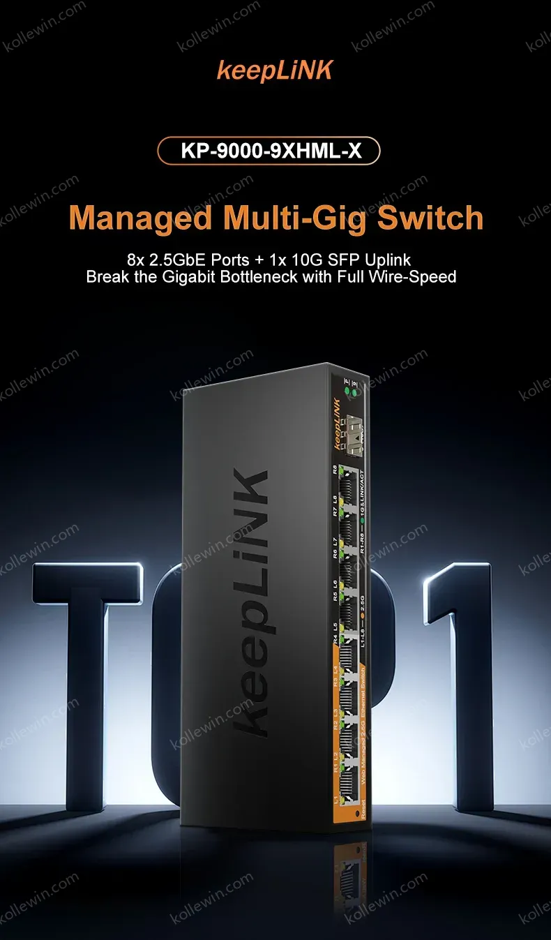 KeepLiNK KP-9000-9XHML-X 9-Port Web-Managed Network Switch | 8 x 2.5Gb RJ45+ 1 x 10Gb SFP+ for Uplink IGMP Snooping