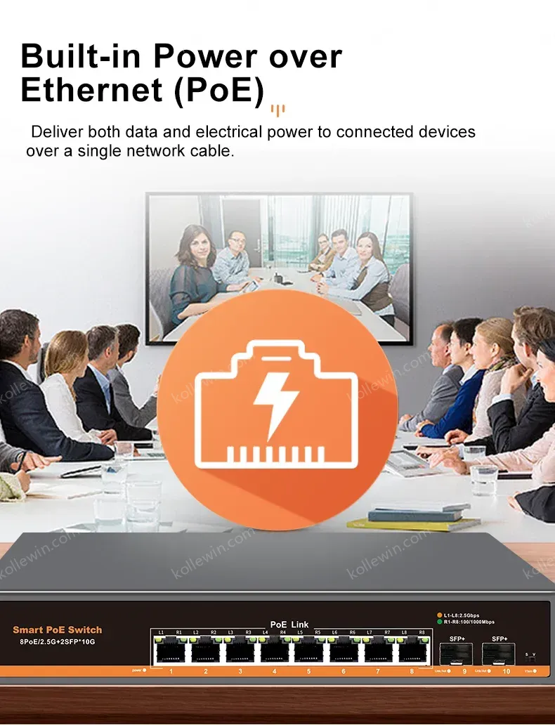 KeepLiNK 10-port Multi-gigabit unmanaged Ethernet switch with 8 x IEEE 802.3af/at PoE+ Ports and 2 x 10Gb SFP+ For Uplink