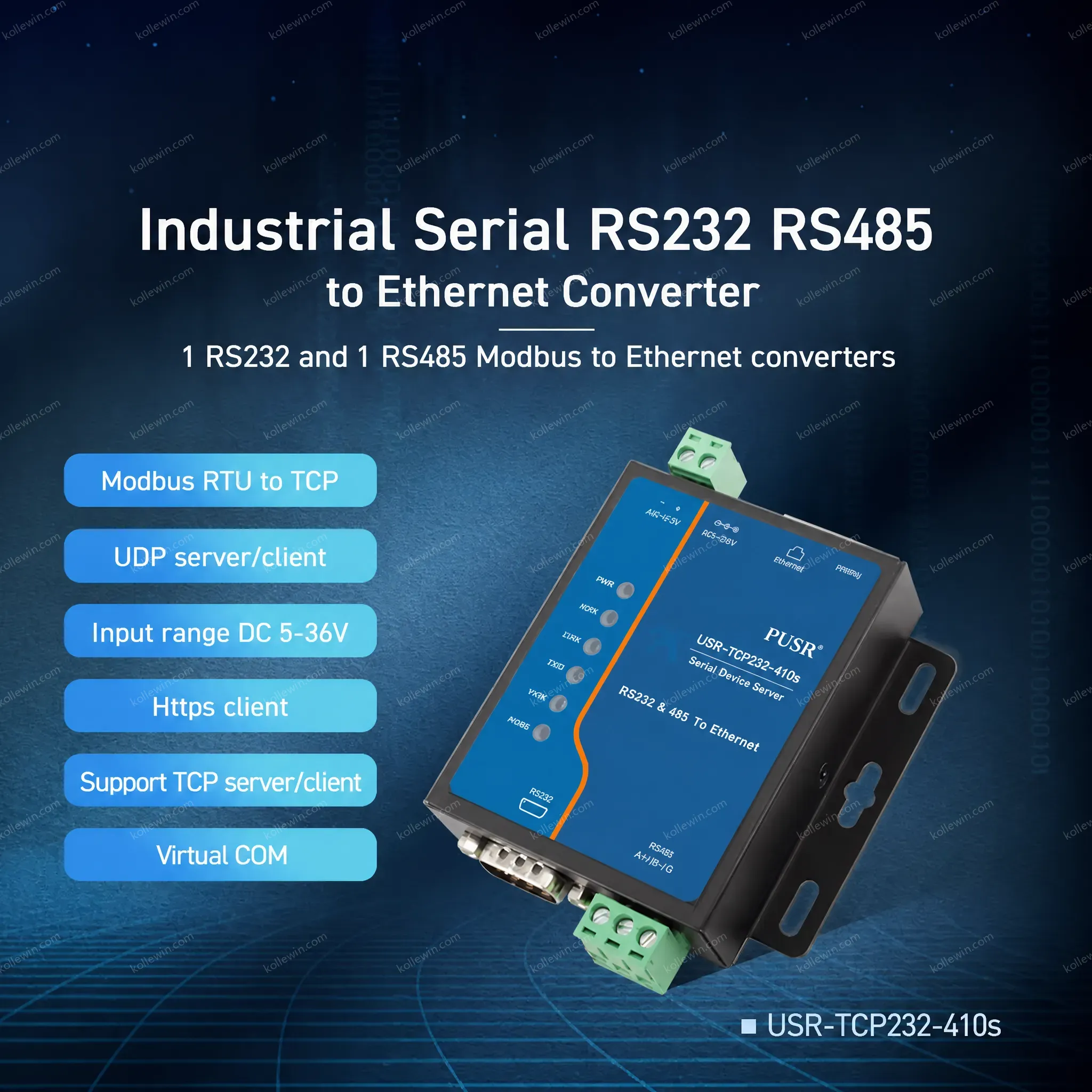 USR-TCP232-410S-RT RS232 RS485 to Ethernet Converters Modbus RTU/TCP Protocol Conversion Support Transparent TCP/UDP/HTTP