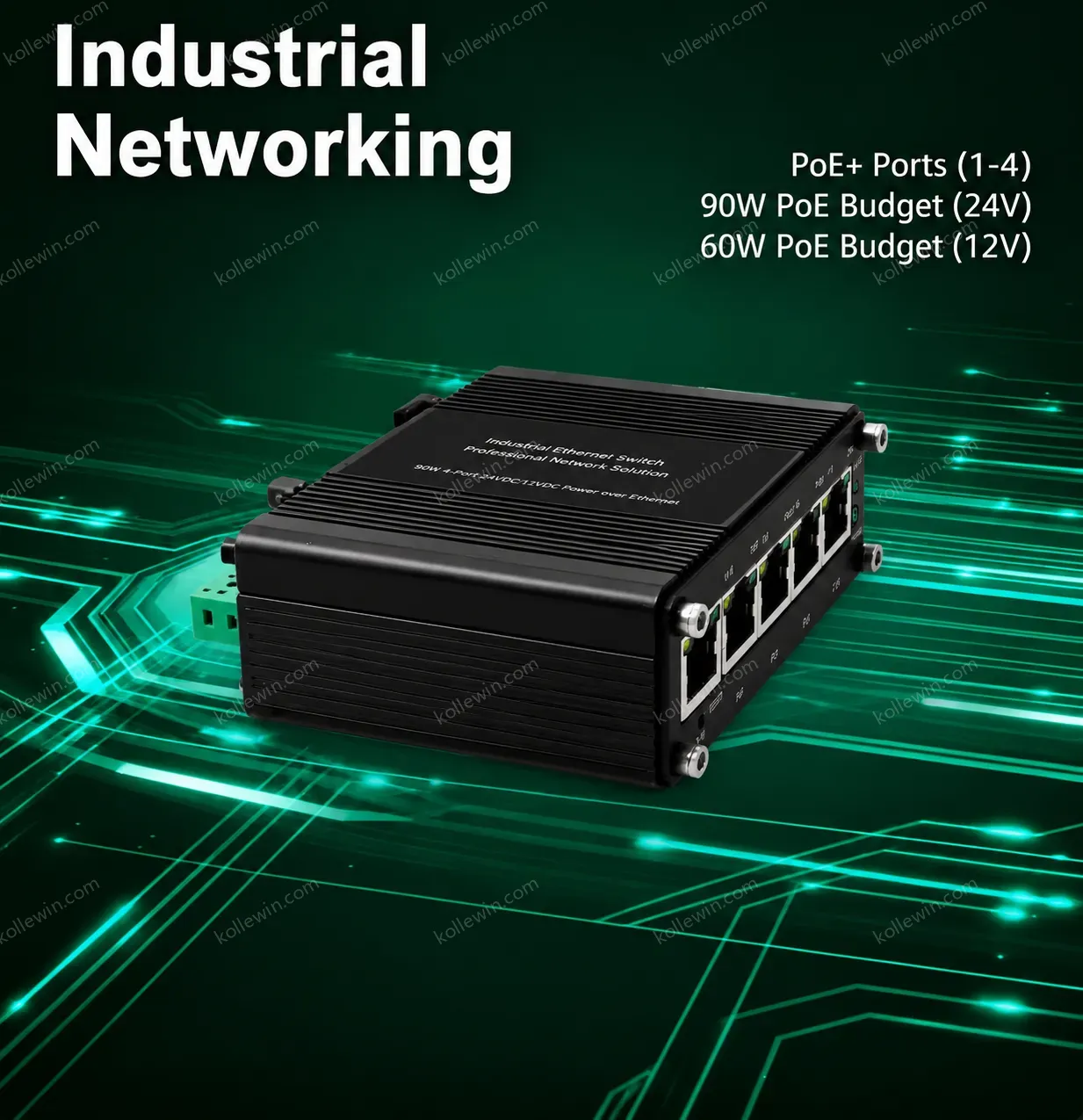 Mini Industrial Managed 5-Port Gigabit PoE+ Switch with 1 Uplink Port 120W PoE Budget with Wide Voltage Input 12-48VDC