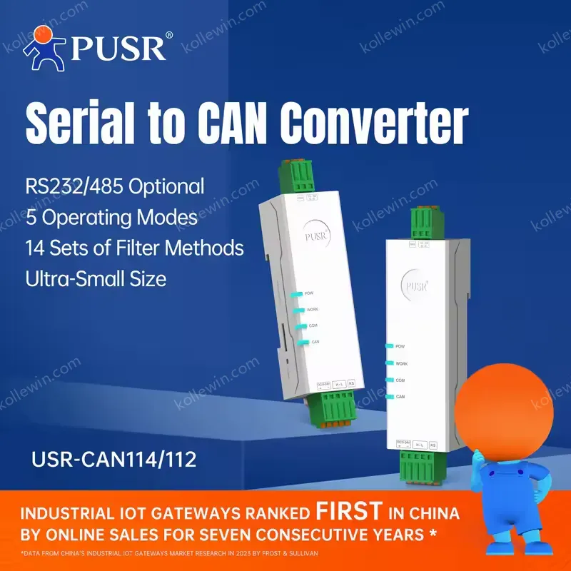 PUSR Lipstick Serial CAN Converter Supports Data Communication Conversion RS232/RS485 CAN USR-CAN114/112 Rail Mounting DC5-24V