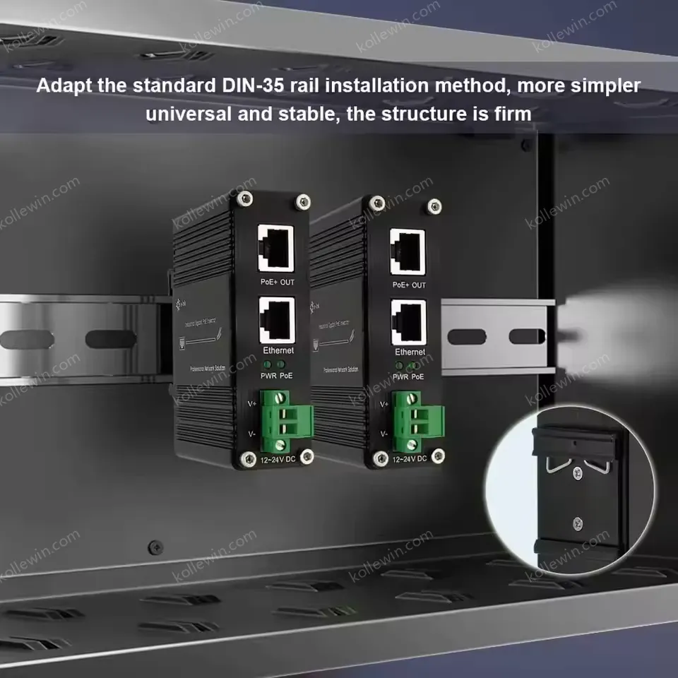 Industrial 60W PoE Injector Gigabit 10/100/1000Mbps Support 802.3af/at 12 to 48VDC Input