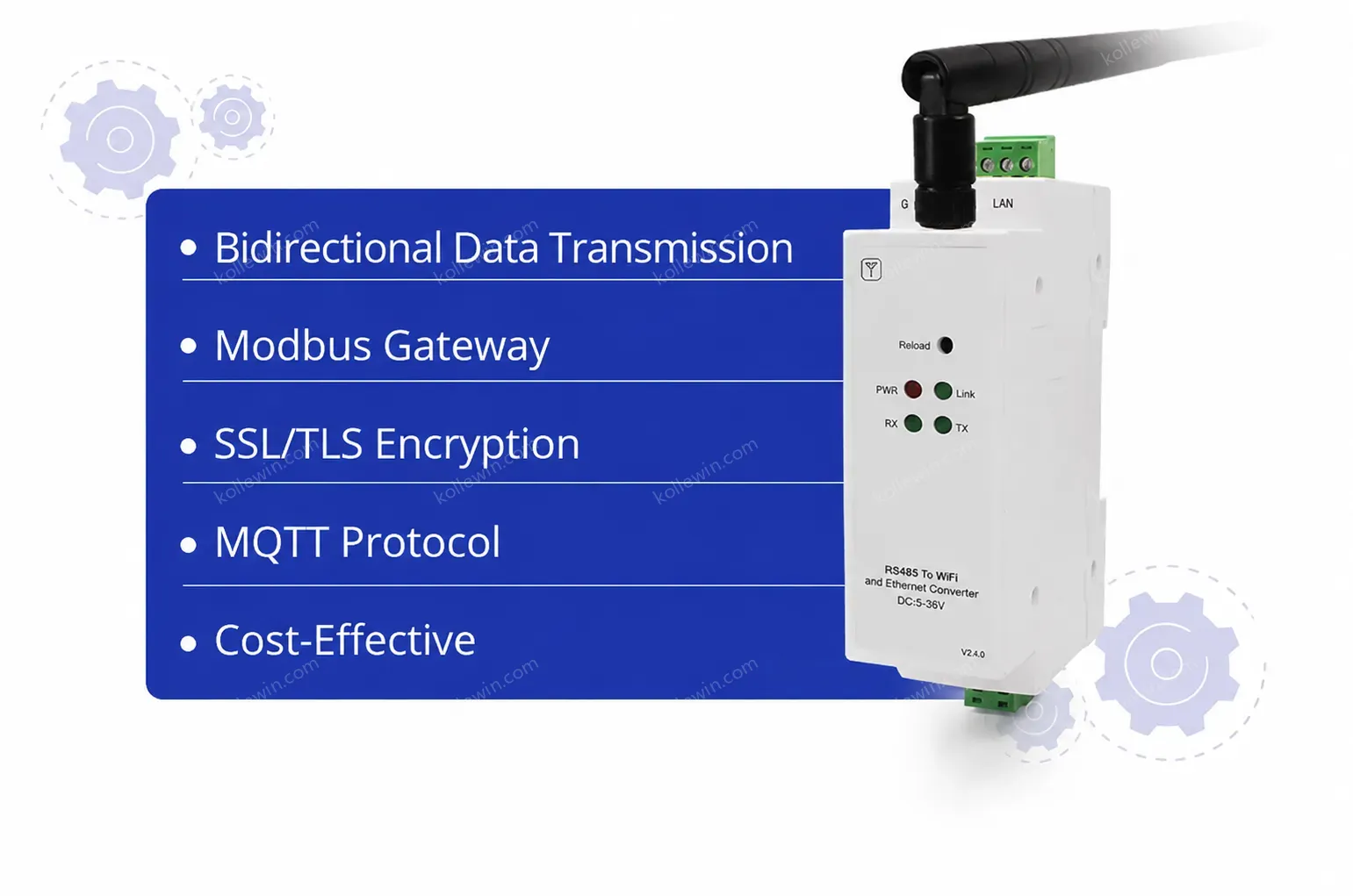 PUSR DIN-Rail RS485 to WiFi Ethernet Converter serial device server Modbus RTU to Modbus TCP with MQTT SSL/TL DR404