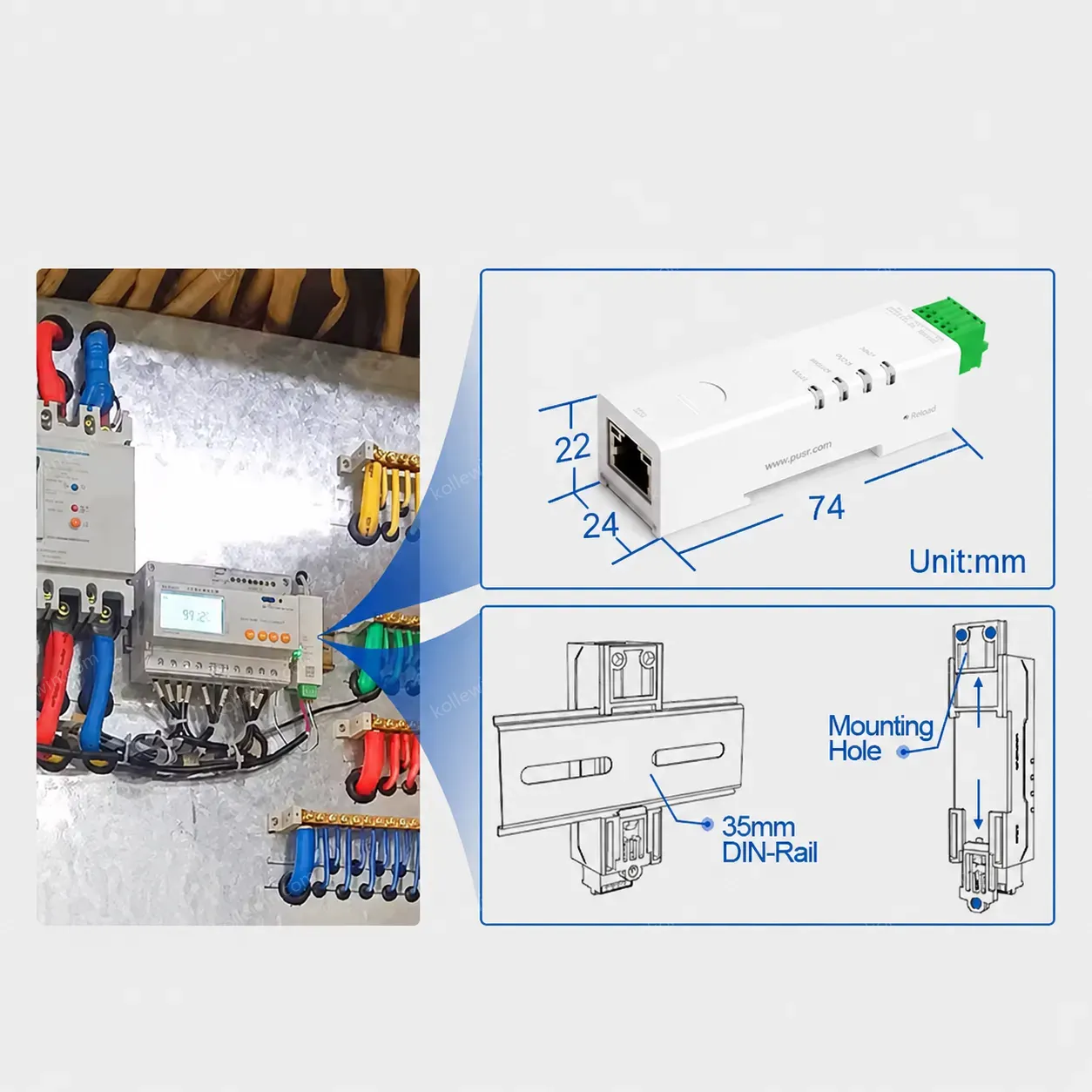 PUSR DIN Rail RS485 to Ethernet Converter Modbus Gateway Modbus RTU To TCP Watchdog Protection USR-DR134