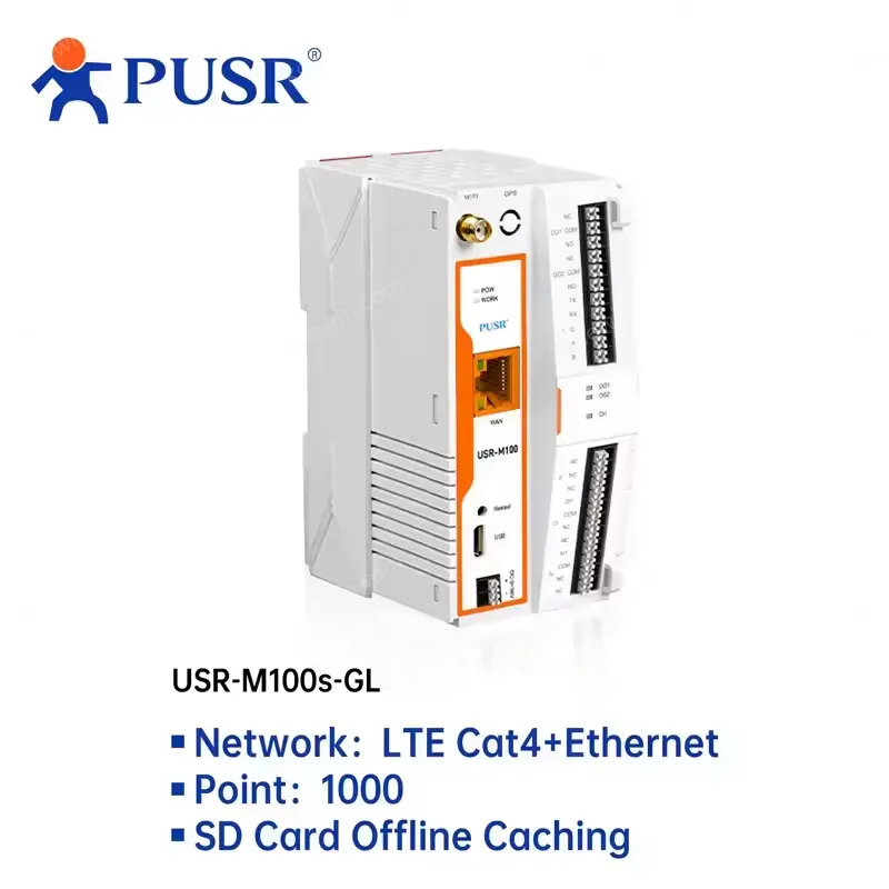 PUSR Remote IoT Gateway 4G/Ethernet Network Piont 300/1000 Edge Computing MQTT Modbus Gateway IO Extender SD Card USR-M100