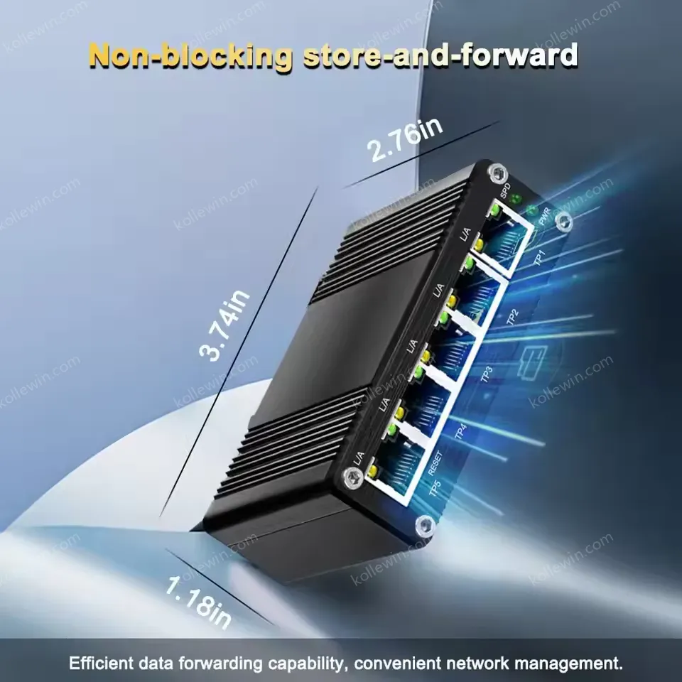 Smart Managed Industrial Switch with Web Management , 5-Port Gigabit, Port Mirroring/Loop Detection/Rate Limit, 12-48VDC