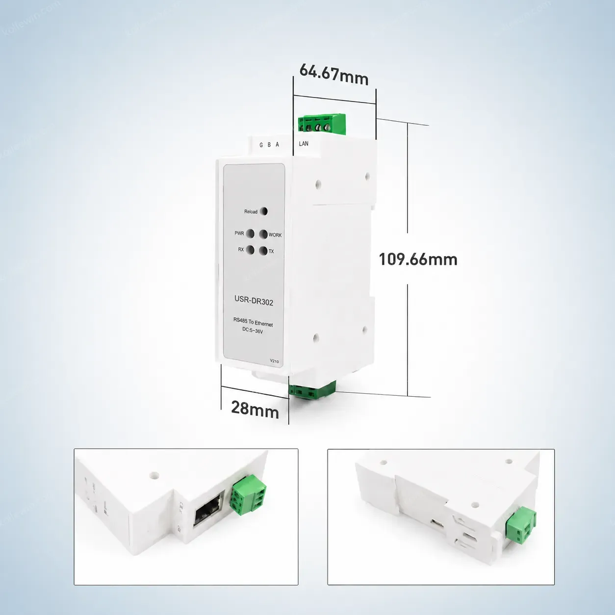 USR-DR302 Din Rail RS485 to TCP IP Converter RS485 to Ethernet Support Modbus Gateway Bidirectional Transparent Transmission