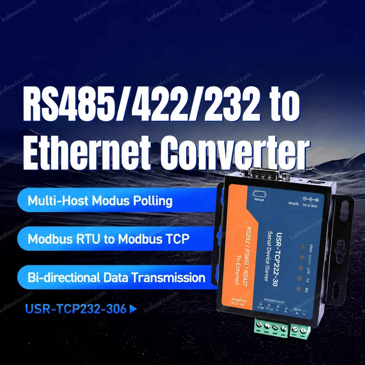 USR-TCP232-306 Cost-effective Modbus Gateway Modbus RTU to TCP RS232 RS485 to Ethernet Serial Device Server