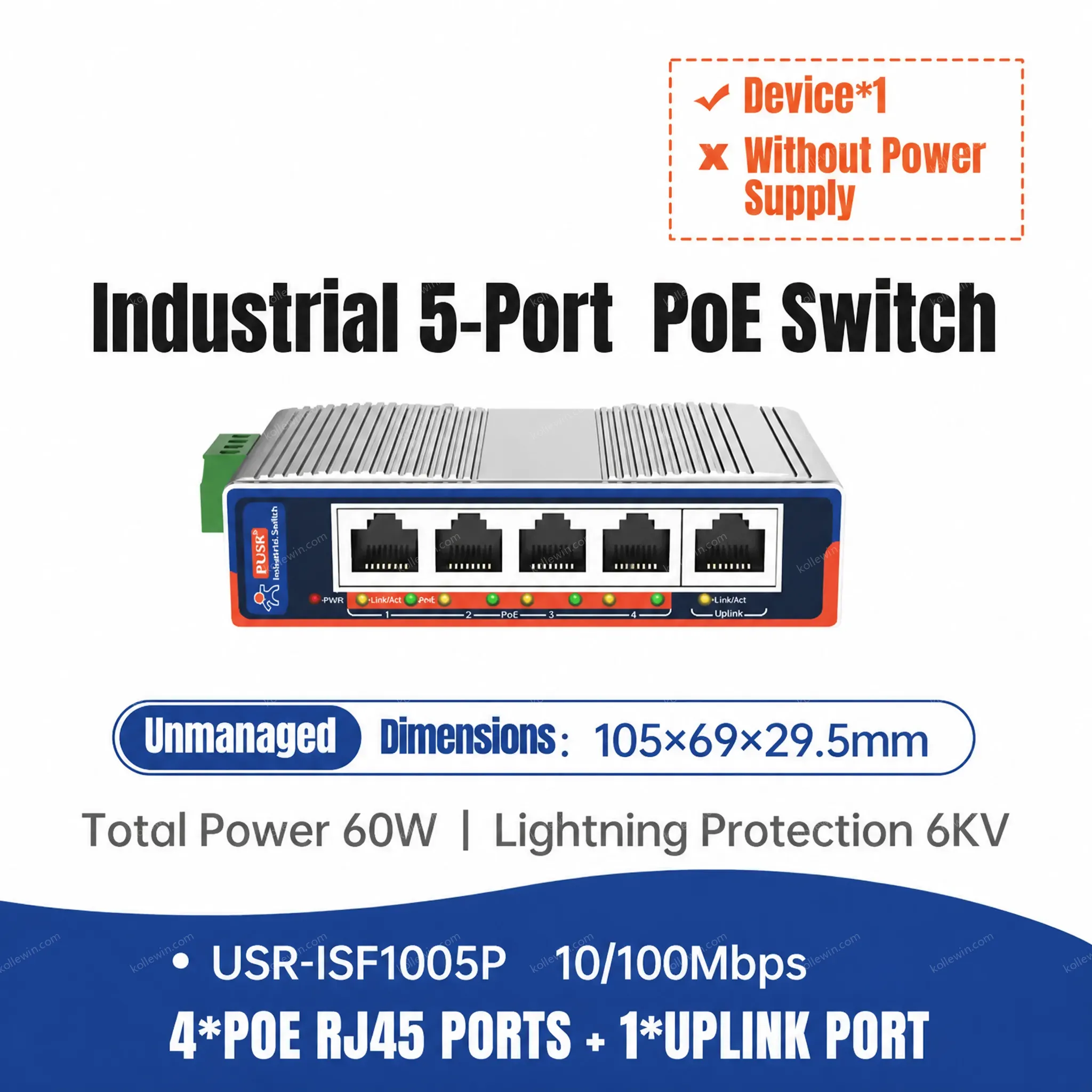 PUSR 5/8-Port 10/100/1000Mbps Industrial Gigabit Ethernet Switch VLAN Support QoS Lighting Protection 6KV Plug&Play USR-ISG/ISF