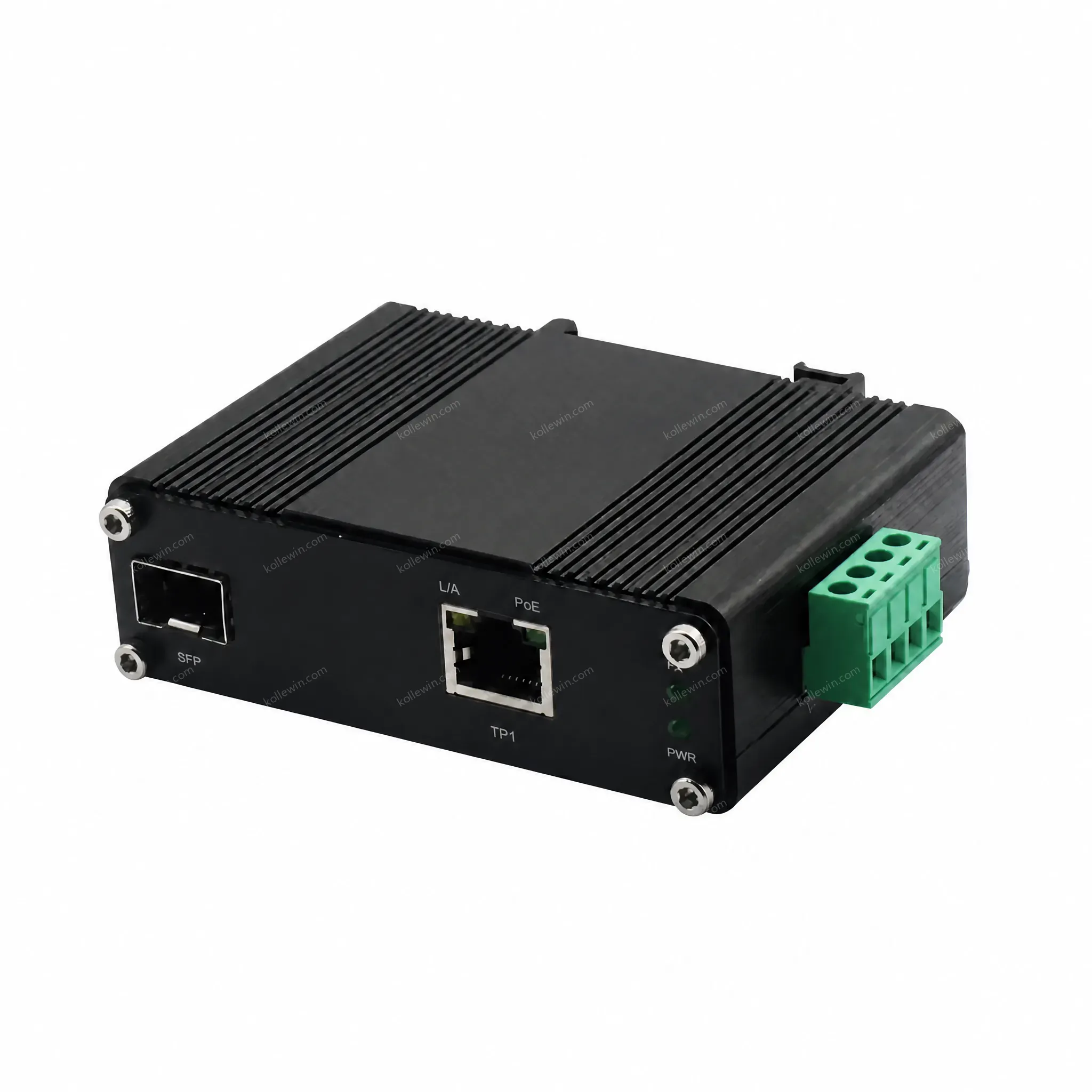 Mini Industrial Media Converter Gigabit Fiber to RJ45 with 30W IEEE 802.3at PoE+ 12-48VDC, DIN-Rail Mount, -40°C to 75°C
