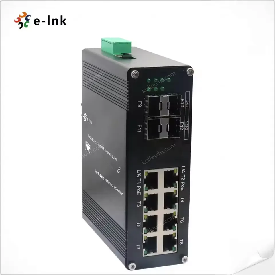 Din Rail Managed 8 Port 10/100/1000T 802.3at 30W PoE to 4 Ports 1000X SFP Network Gigabit Switch 8 Port Poe Switch