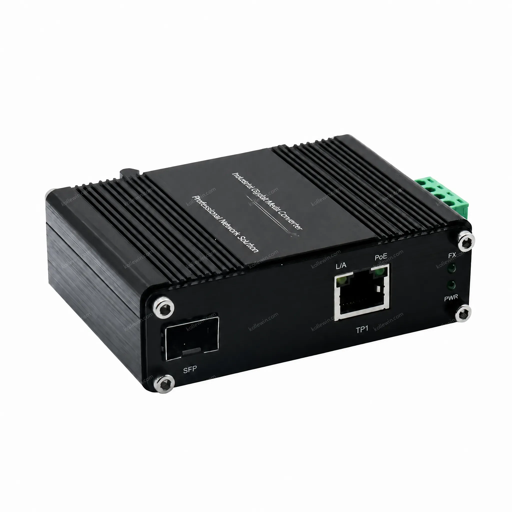 Mini Industrial Media Converter Gigabit Fiber to RJ45 with 30W IEEE 802.3at PoE+ 12-48VDC, DIN-Rail Mount, -40°C to 75°C