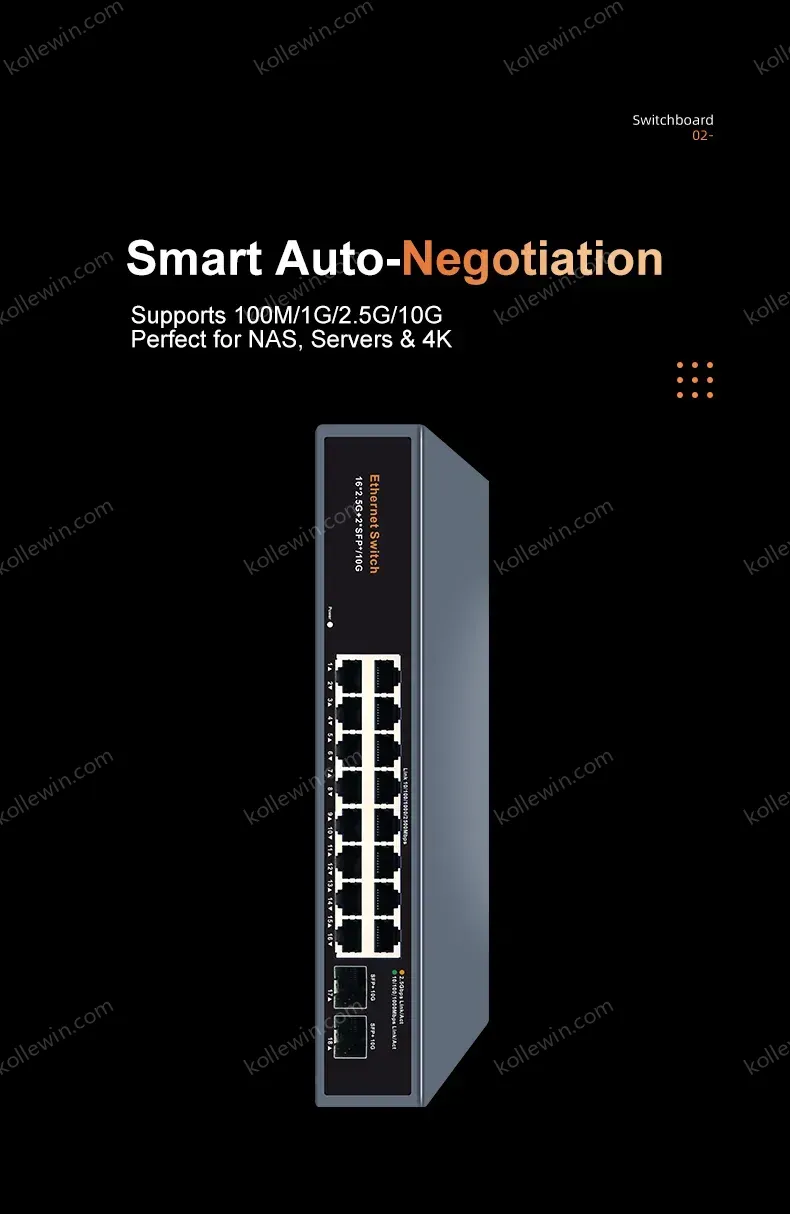KeepLiNK 18-Port Multi-Gigabit Unmanaged Network Switch 16 X 2.5Gb Ethernet + 2 X 10Gb SFP+ for High-Speed Data Networking