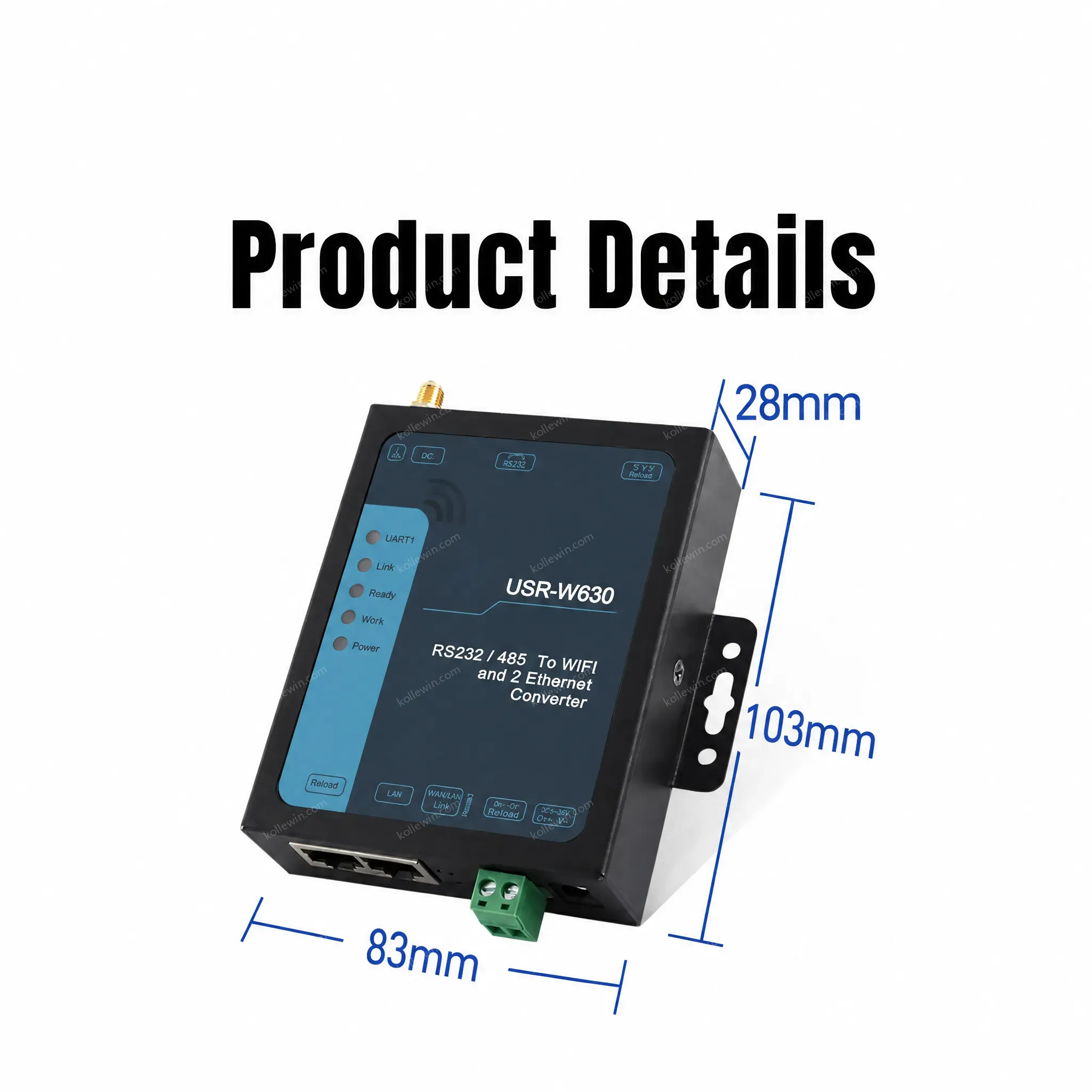 USR-W630 Two Ethernet Ports,RS232 RS485, Industrial Serial to WiFi and Ethernet Converter