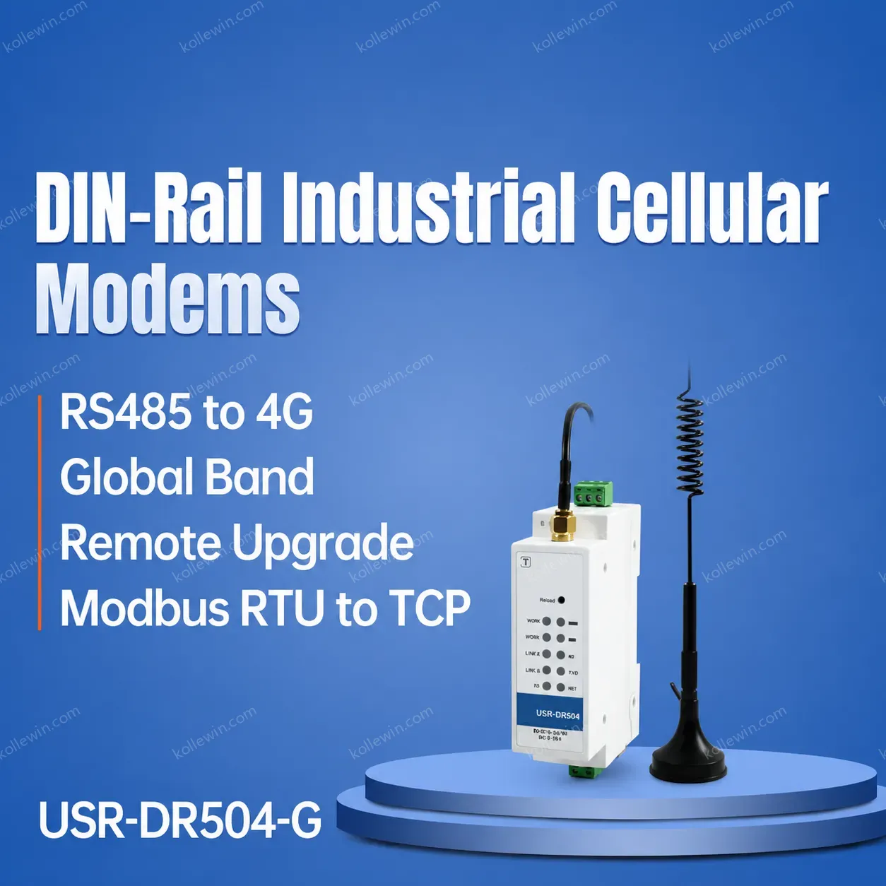 USR-DR504-G Global DIN-Rail Wireless External Serial to 4G LTE Modem with SMS/Modbus RTU to TCP/At Command