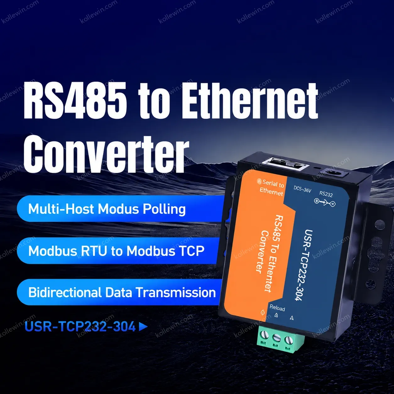 USR-TCP232-304 TCP/IP Serial Converter Built-in Webpage Command Config Software RS485 Ethernet CE ROHS FCC Certified 2-Year