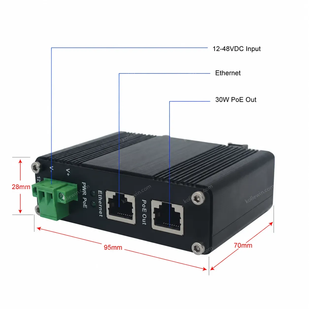 12~48VDC Power Input Industrial Gigabit PoE+ Injector
