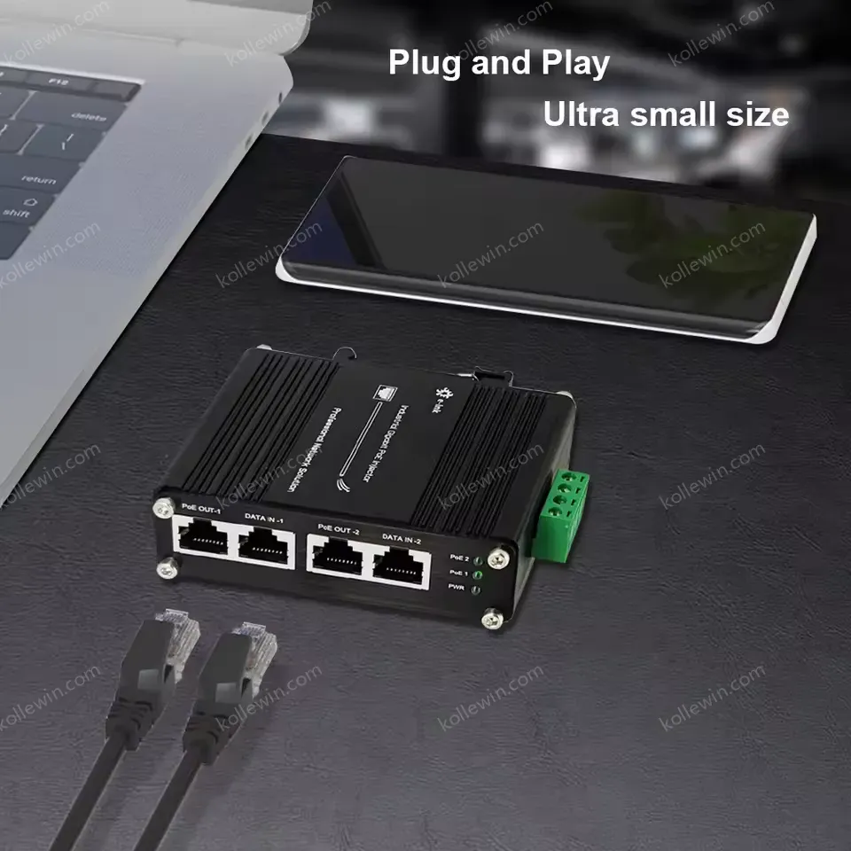 Industrial Dual-Port Gigabit PoE+ Injector with 12-48VDC Wide Input for DIN-Rail