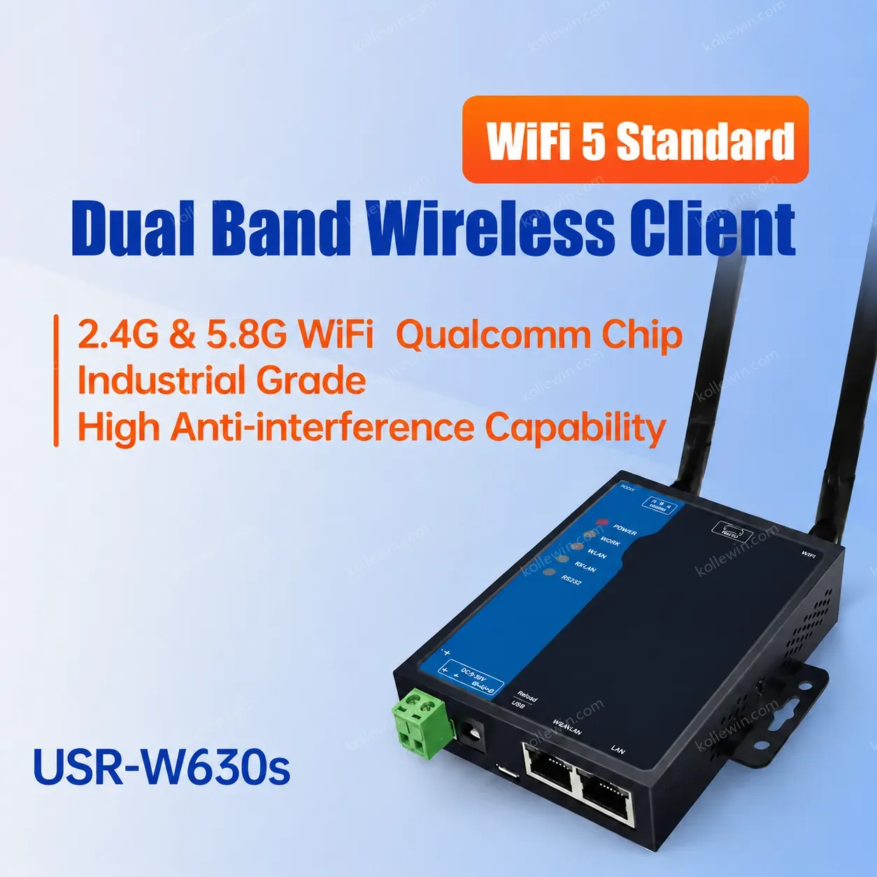 PUSR Dual Band 2.4GHz and 5GH Wireless Client Qualcomm Processor & WiFi 5 SoC Modbus RTU to TCP USR-W630s